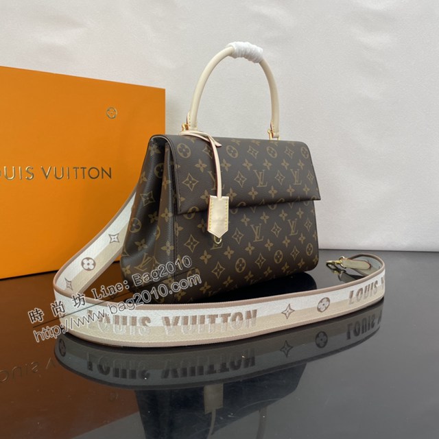 Lv路易威登2023專櫃新款CLUNY手袋 LV提花肩帶老花手提女包 M46053 ydh5020